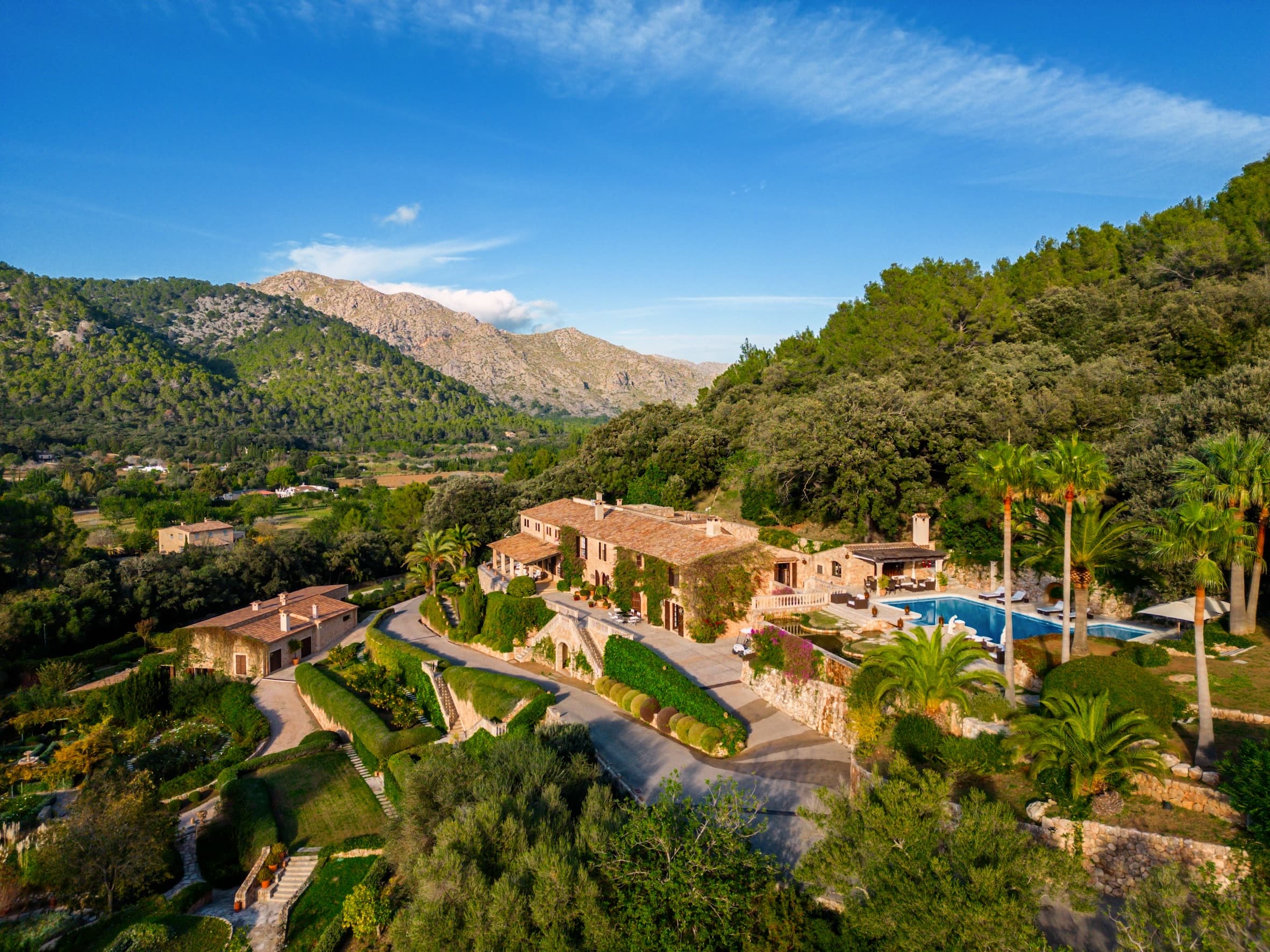 Son Salas seen from above — terracotta roofs among the olives